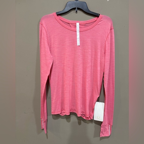 Lululemon Beat The Heat LS Long Sleeve Top Pink Size 12 Thumbholes Reflective - Picture 1 of 6